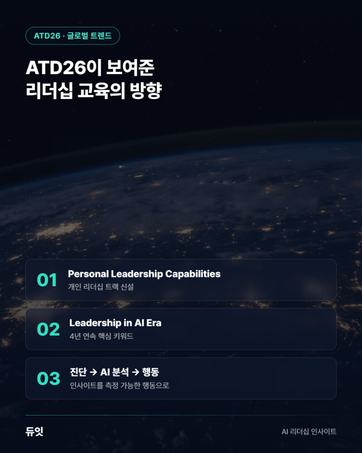 ATD26이 보여준 리더십 교육의 방향 — Personal Leadership Capabilities 트랙 신설, Leadership in AI Era 4년 연속 핵심 키워드, 진단에서 AI 분석을 거쳐 행동으로